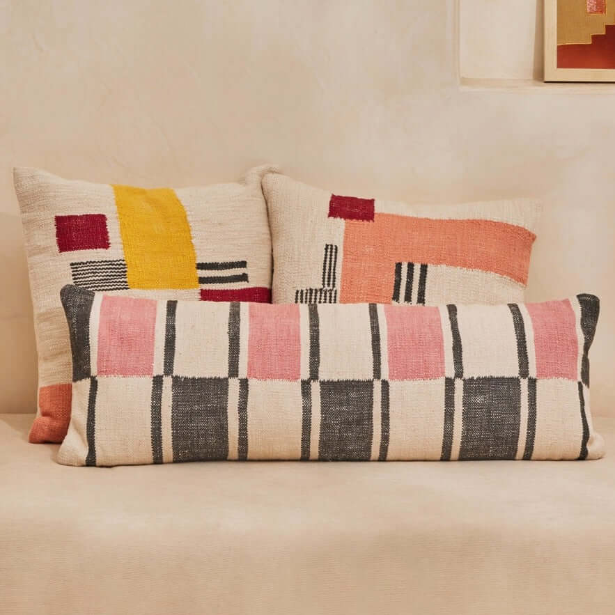 Rani Handwoven Patch Pillow | Pink Cushion Casa Amarosa