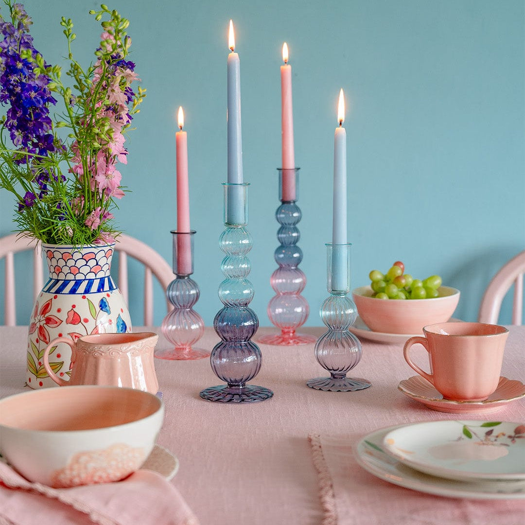 Retro wavy Candle Holders Set of 2 | Pink Candle Holders Casa Amarosa