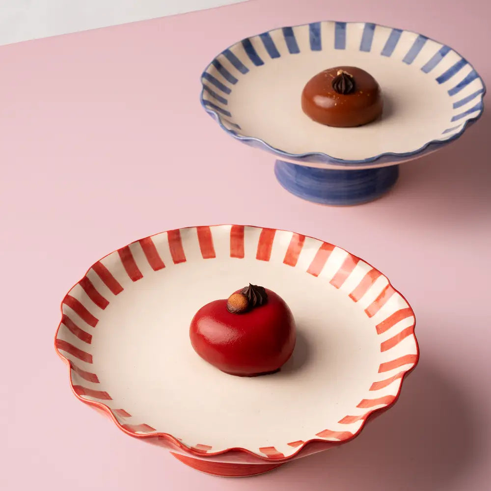 Ceramic Stripe Cake Stand | Blue Cake stand Casa Amarosa