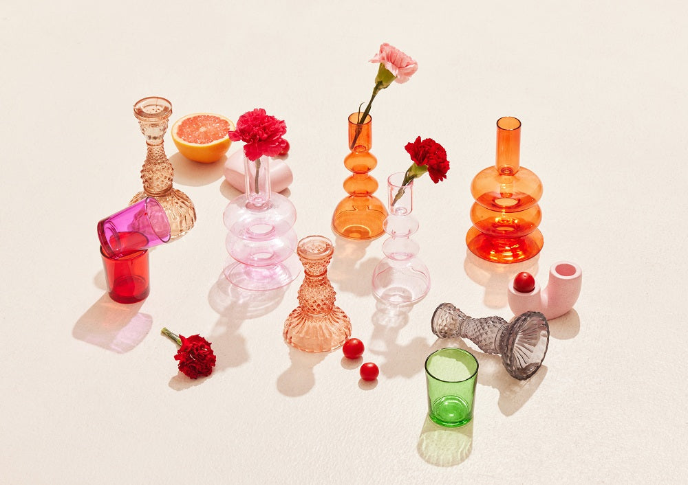 Retro Glass Candle Stick Holder |Set of 4 | Rust Orange Candle Holders Casa Amarosa