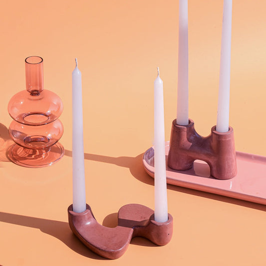 "S" Style Nordic Concrete Candle Holder | Set of 2 | Brown Kitchen essential Casa Amarosa