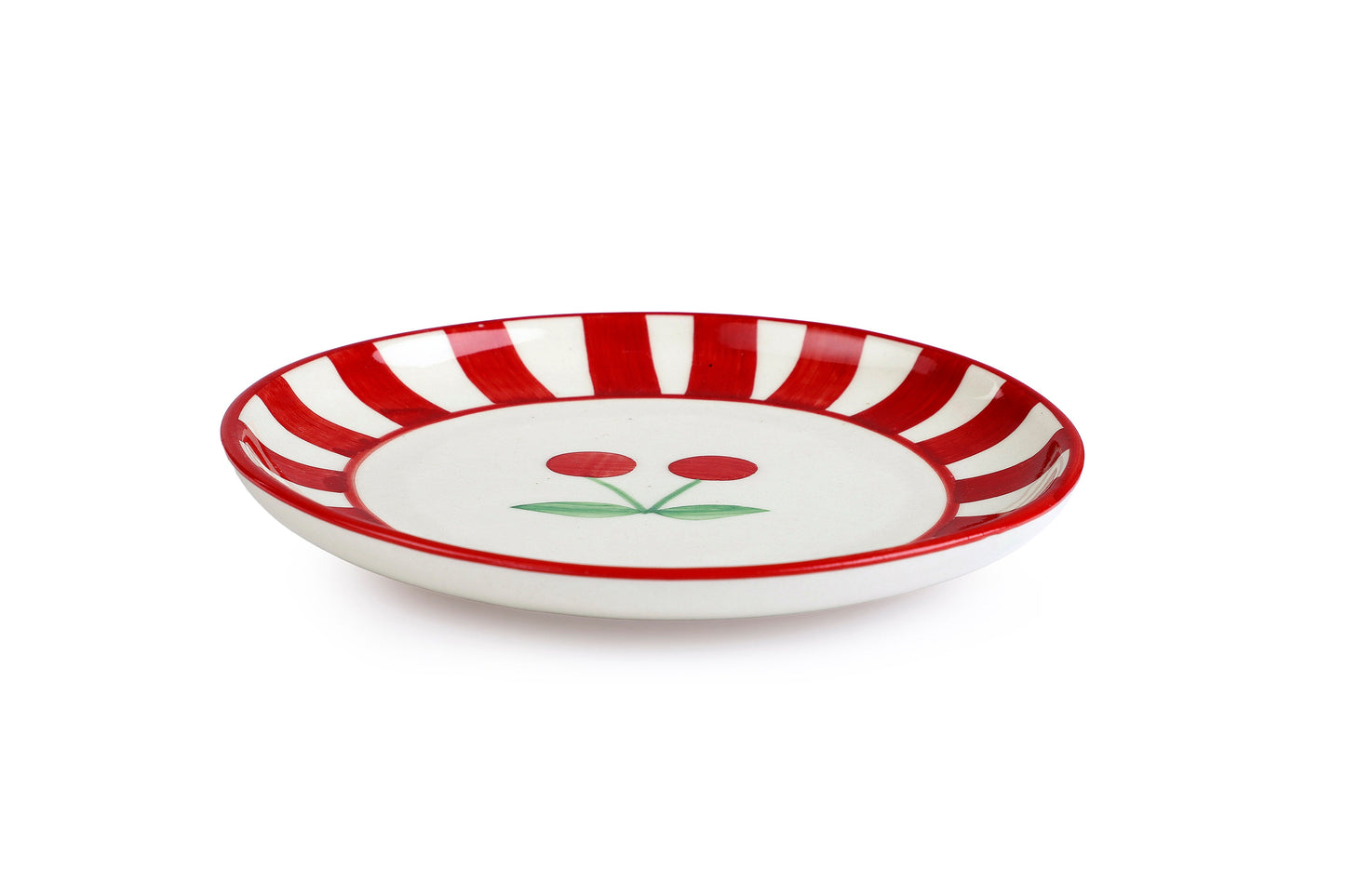 Red & White Handpainted Ceramic Cherry Dessert Plate | Set of 4 Plate Casa Amarosa