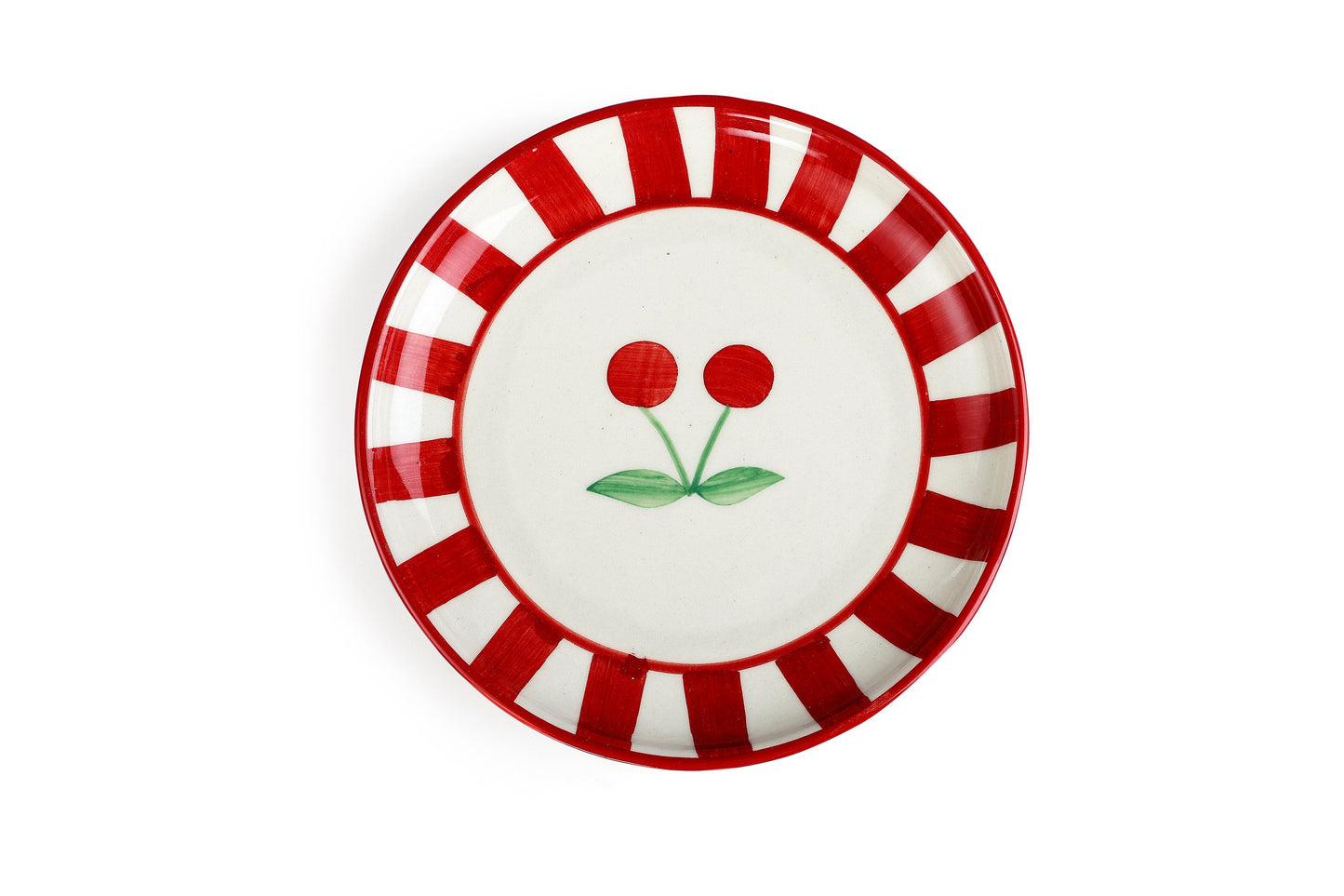 Red & White Handpainted Ceramic Cherry Dessert Plate | Set of 4 Plate Casa Amarosa