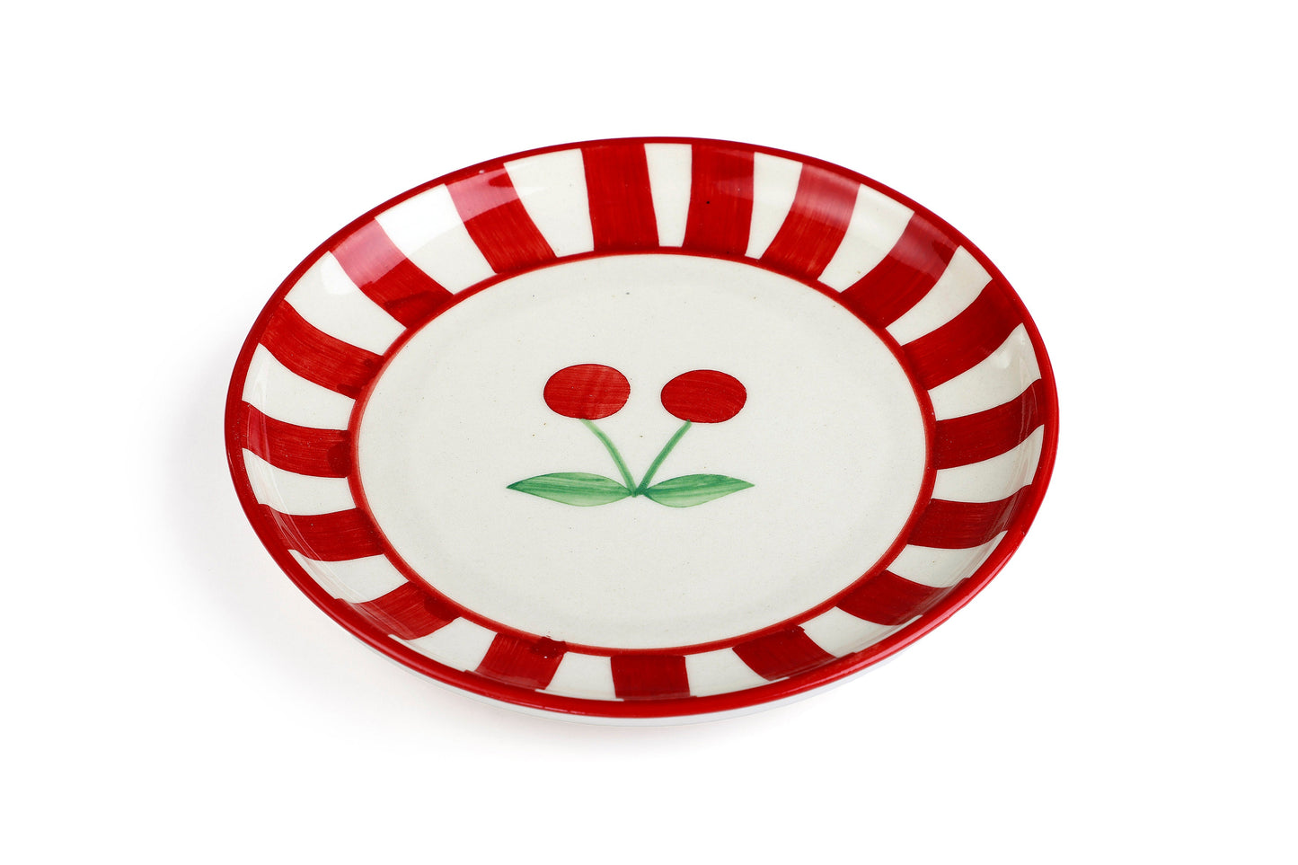 Red & White Handpainted Ceramic Cherry Dessert Plate | Set of 4 Plate Casa Amarosa