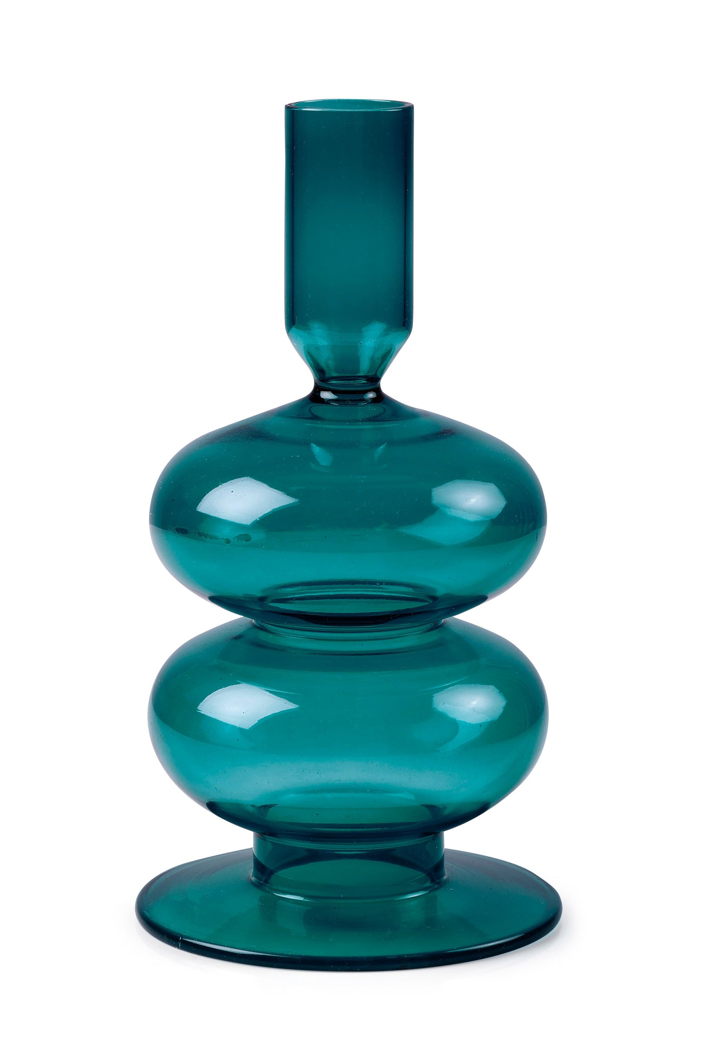Retro Wavy Glass Candle Holder |Set of 2 | Teal Candle Holders Casa Amarosa