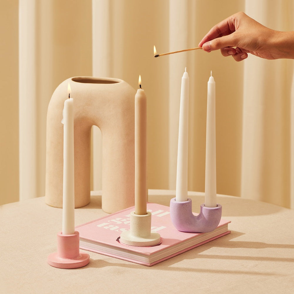 Nordic U-Shaped Concrete Candle Holder Set | Purple Candle Holders Casa Amarosa