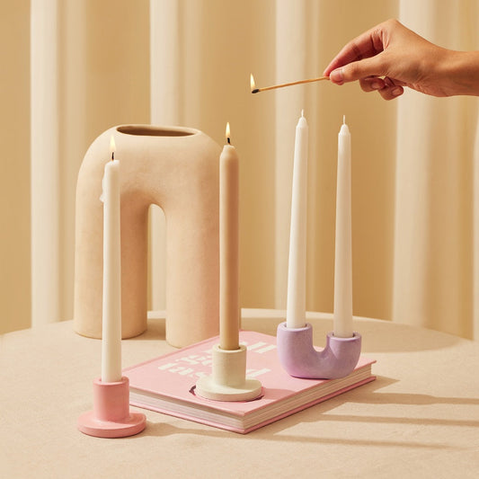 Nordic U-Shaped Concrete Candle Holder Set | Purple Candle Holders Casa Amarosa