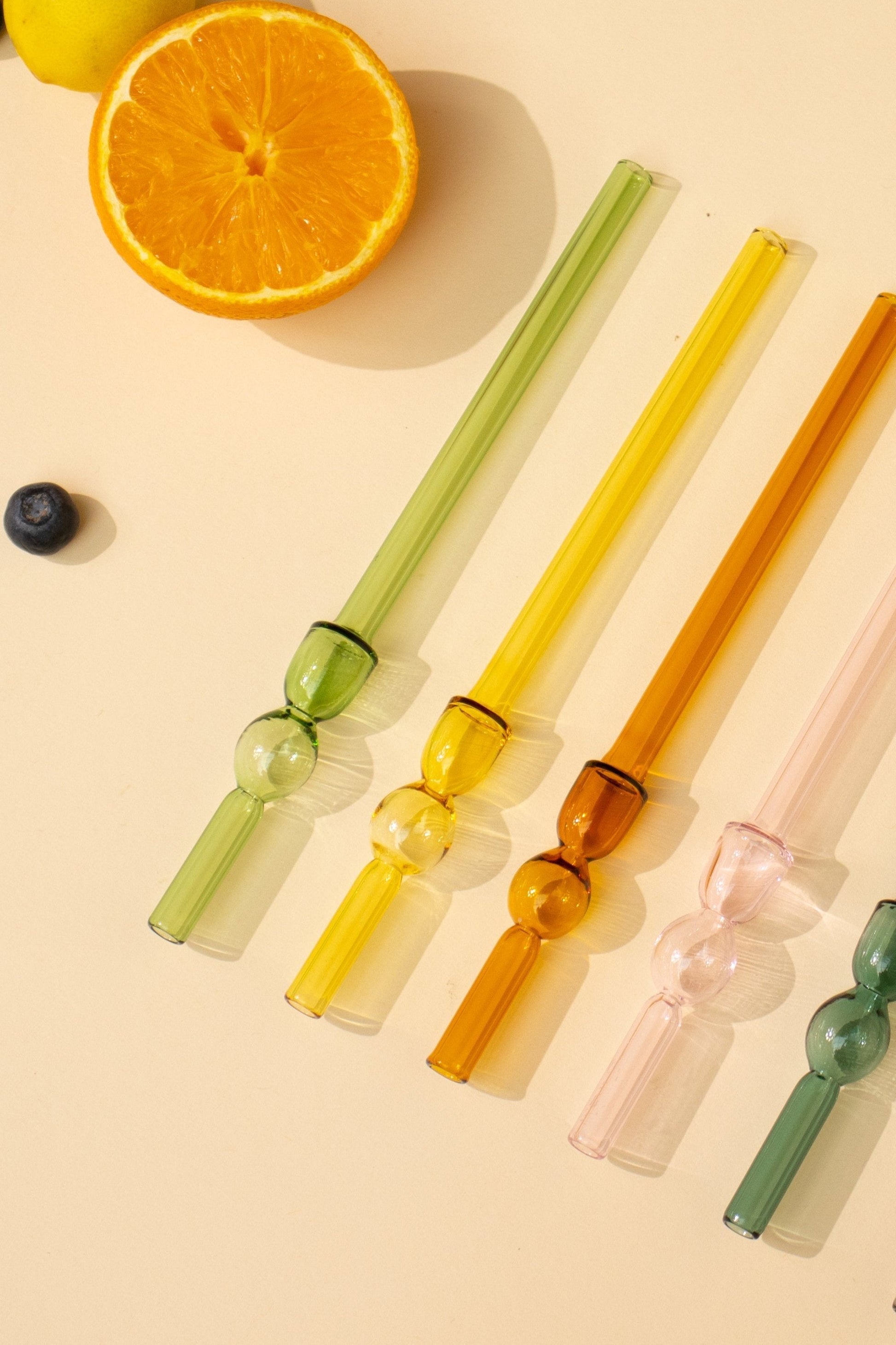 Glass Straw -Yellow (Set of 6), 8 x 1 Inches straw Casa Amarosa