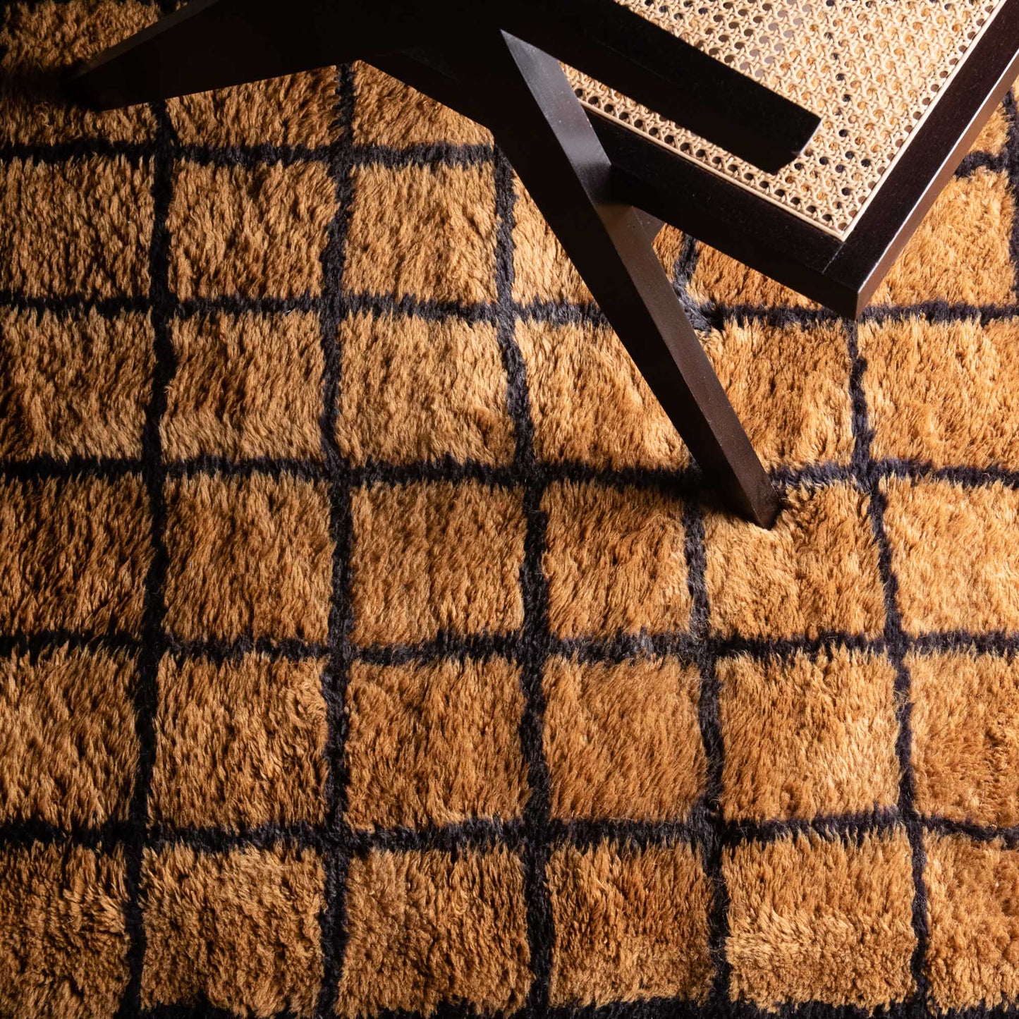 Bronze Grid | Luxury Shag Moroccan Runner Rug mrirt rug Benisouk