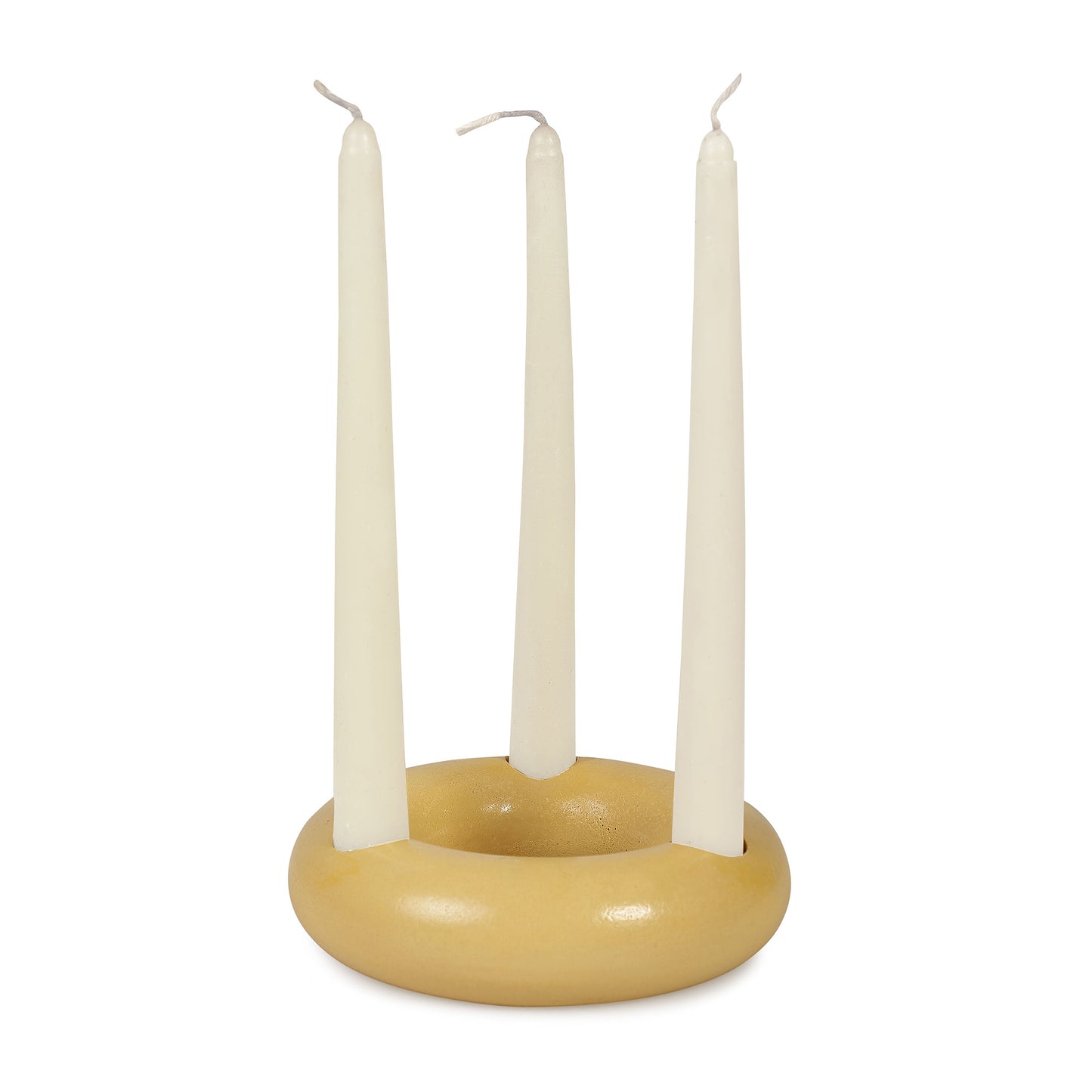 Nordic Donut Concrete Candle Holder | Set of 2 | Mustard Yellow