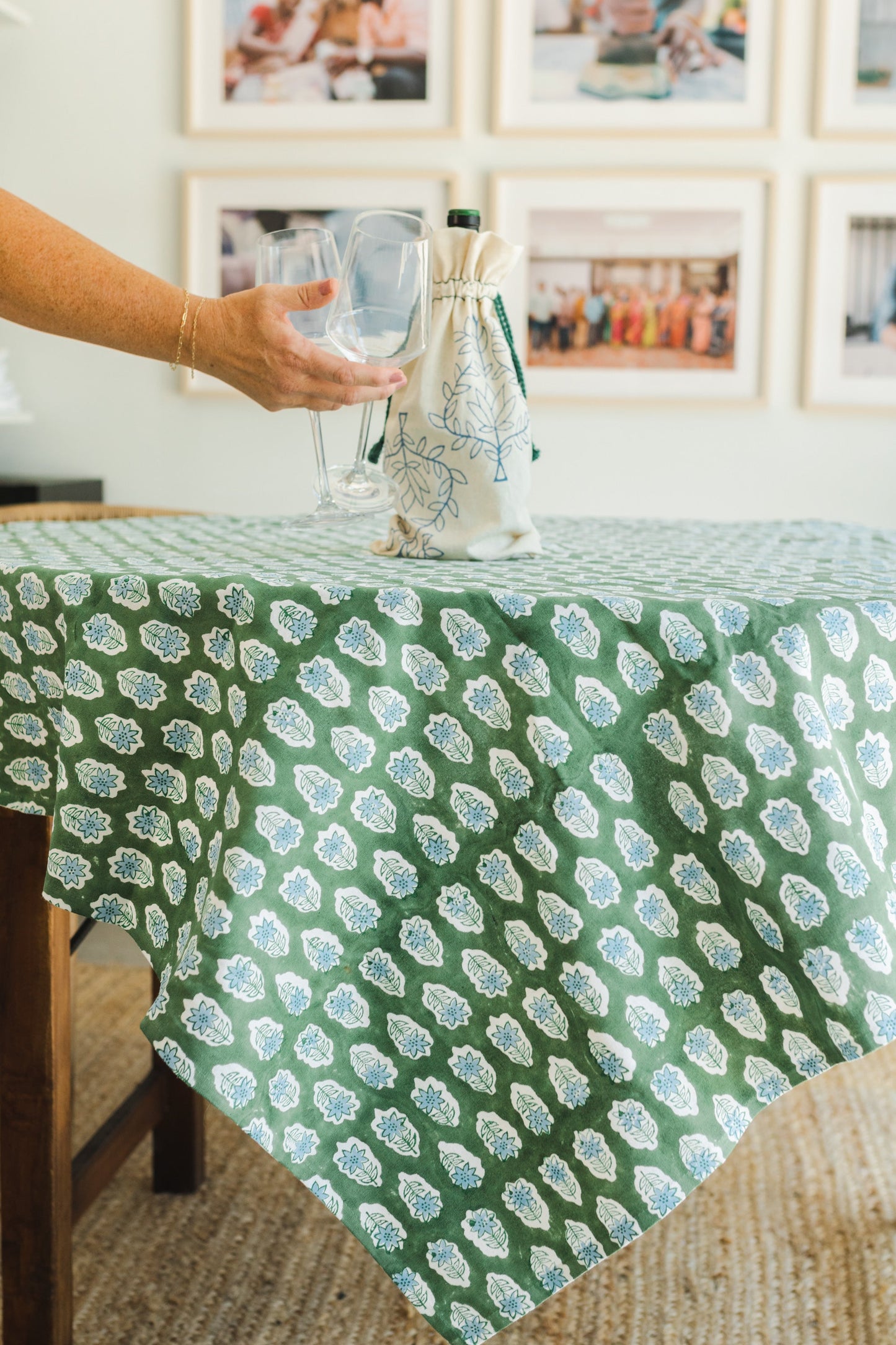 Poinsettia Table Throw | Sage & Uniform Blue The Mended Company