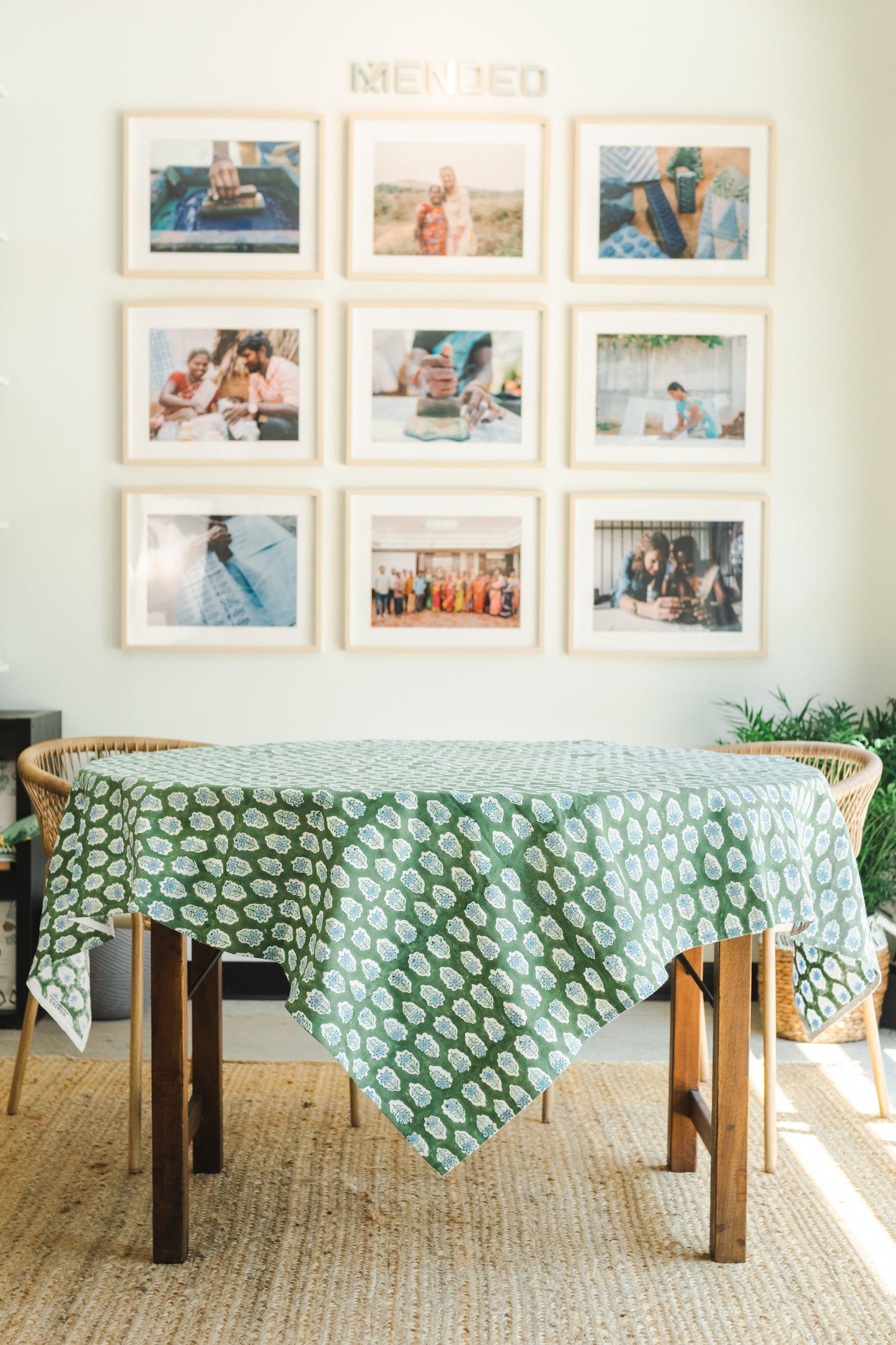 Poinsettia Table Throw | Sage & Uniform Blue The Mended Company
