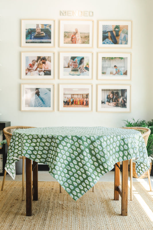 Poinsettia Table Throw | Sage & Uniform Blue The Mended Company