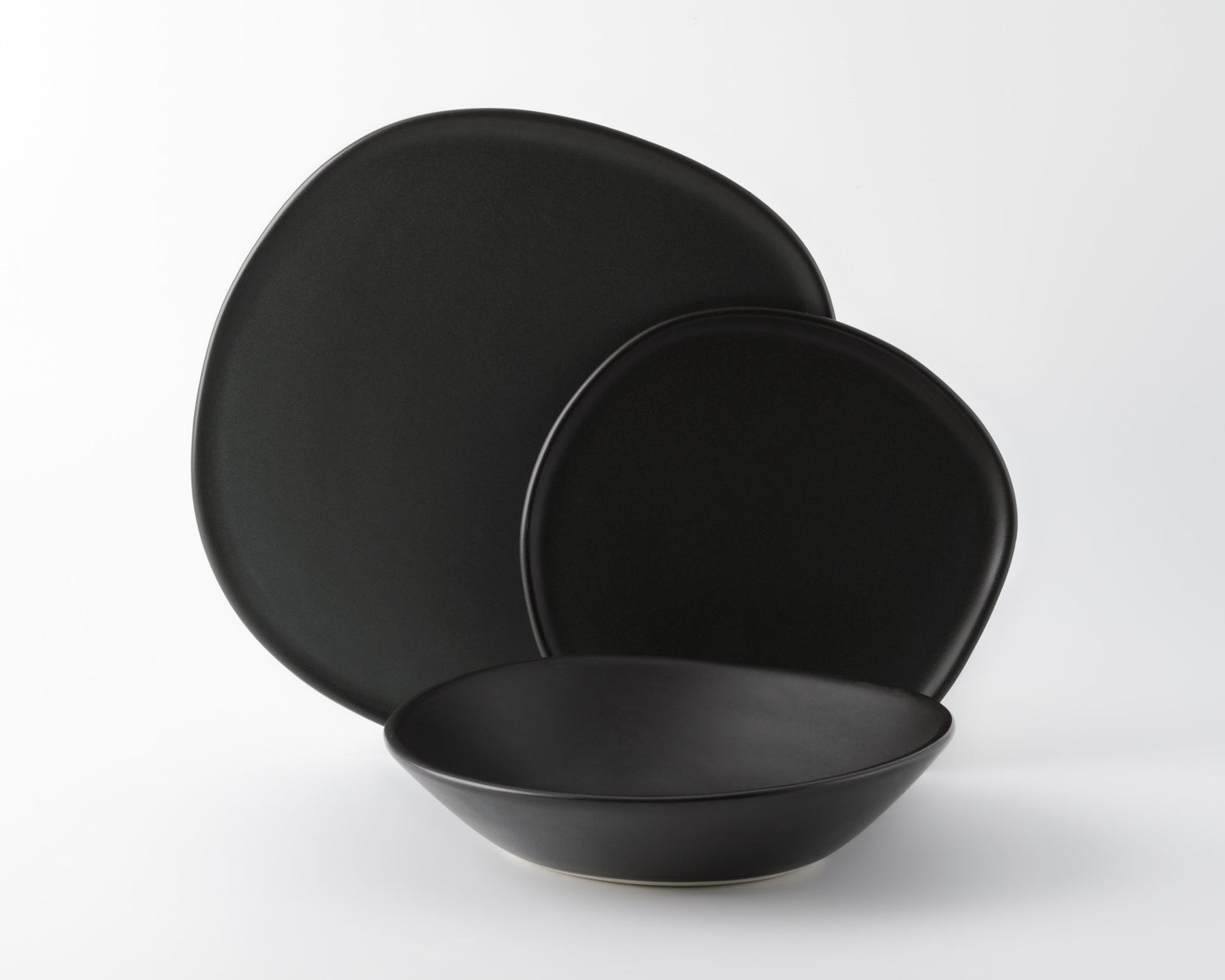 3 Piece Ripple Dinner Setting Set Haand Matte Black