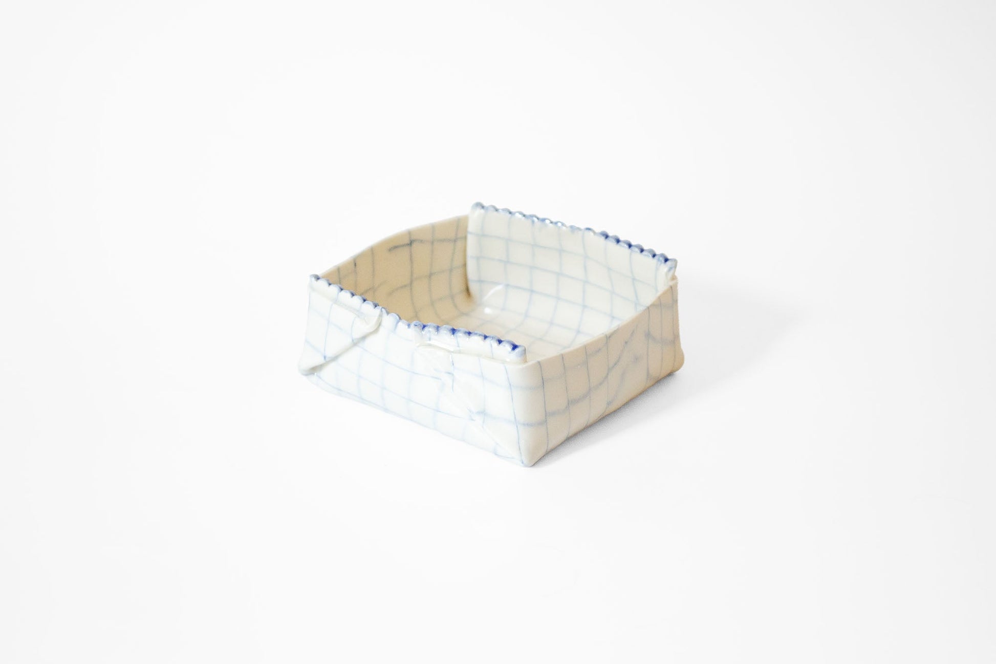 Nerikomi Check Pattern Origami Box Bowl Bowl Saori M Stoneware