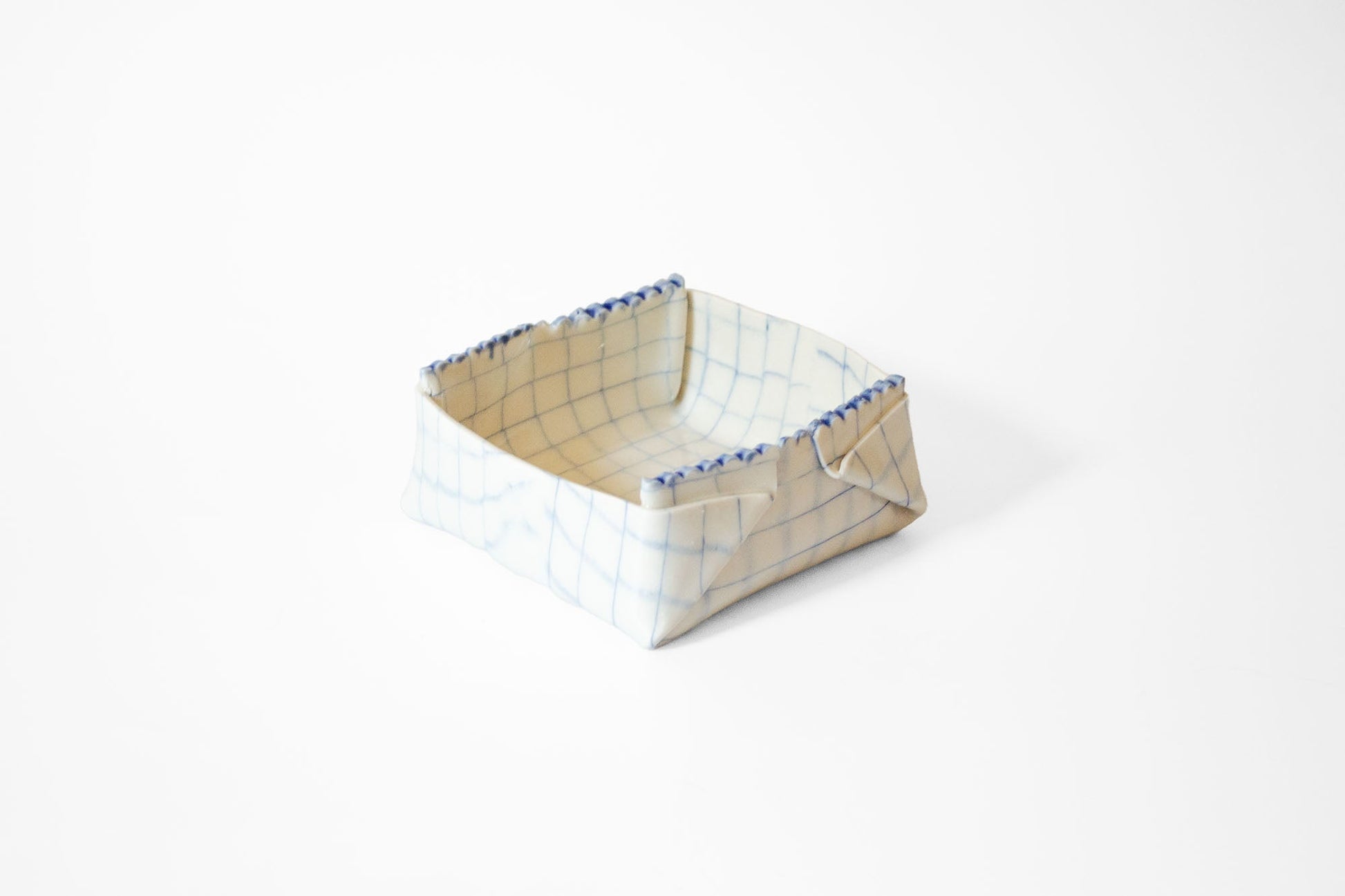 Nerikomi Check Pattern Origami Box Bowl Bowl Saori M Stoneware