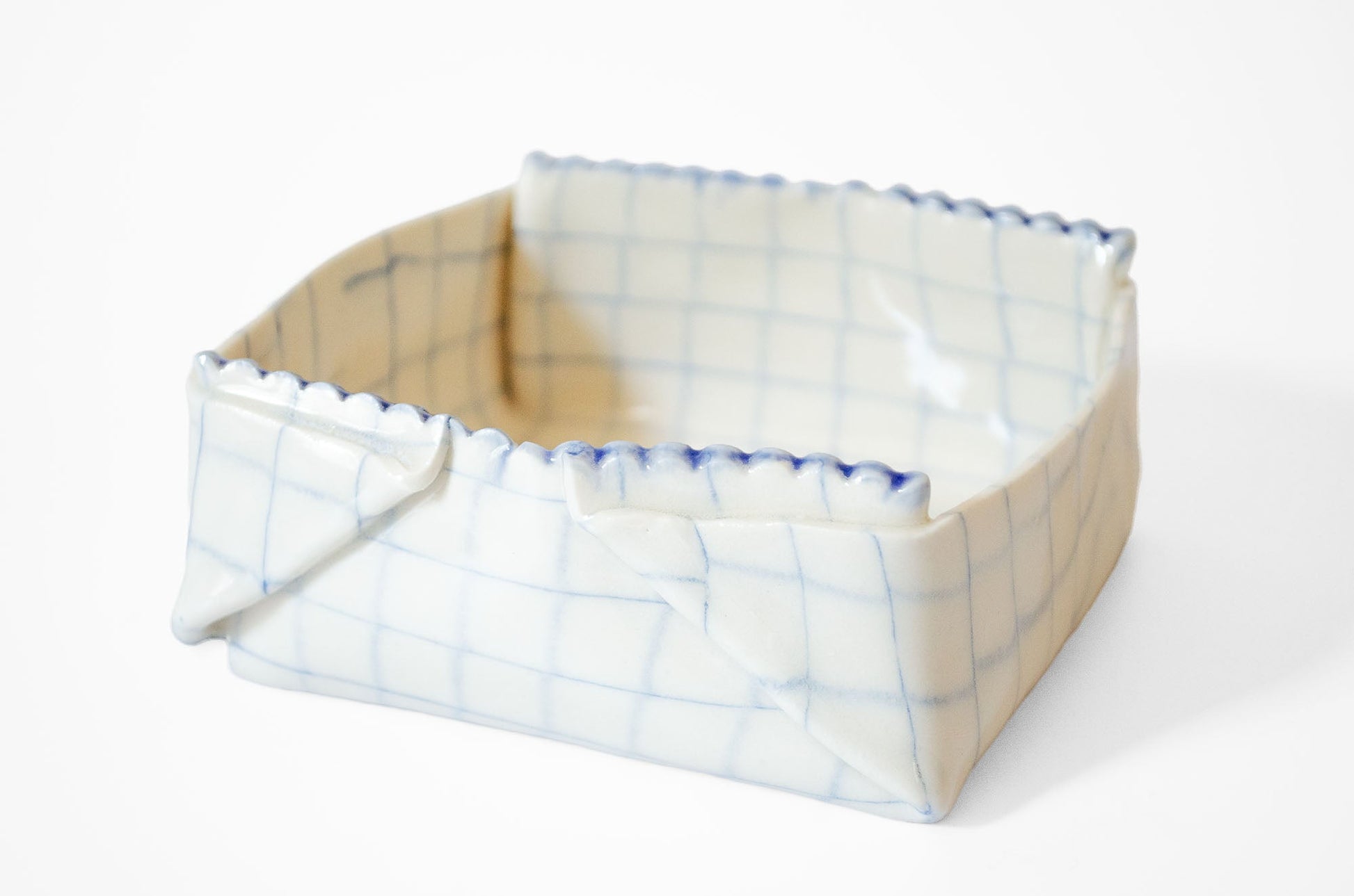 Nerikomi Check Pattern Origami Box Bowl Bowl Saori M Stoneware