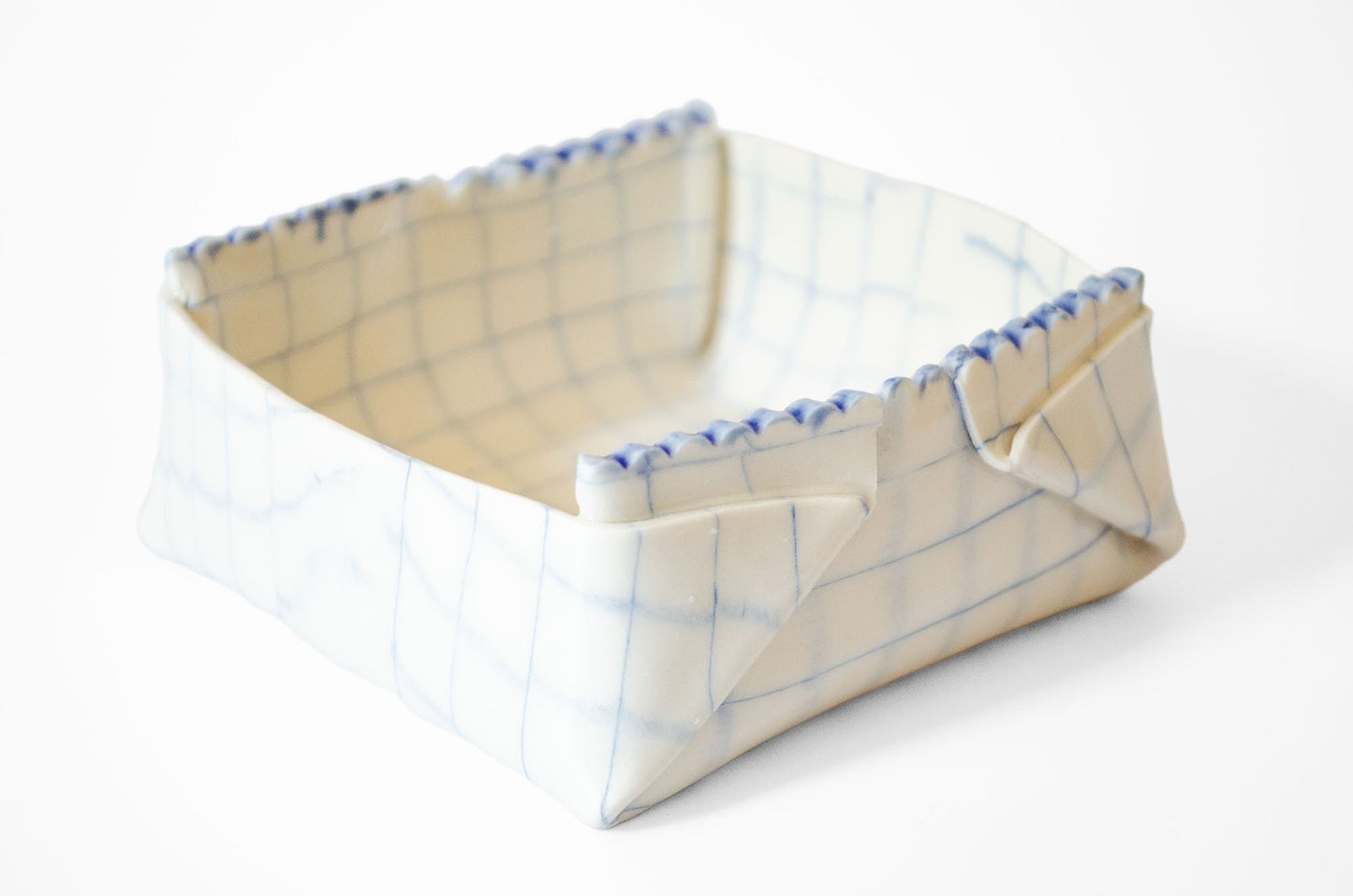 Nerikomi Check Pattern Origami Box Bowl Bowl Saori M Stoneware