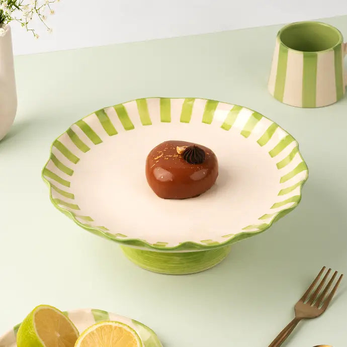 Ceramic Stripe Cake Stand | Green Cake stand Casa Amarosa