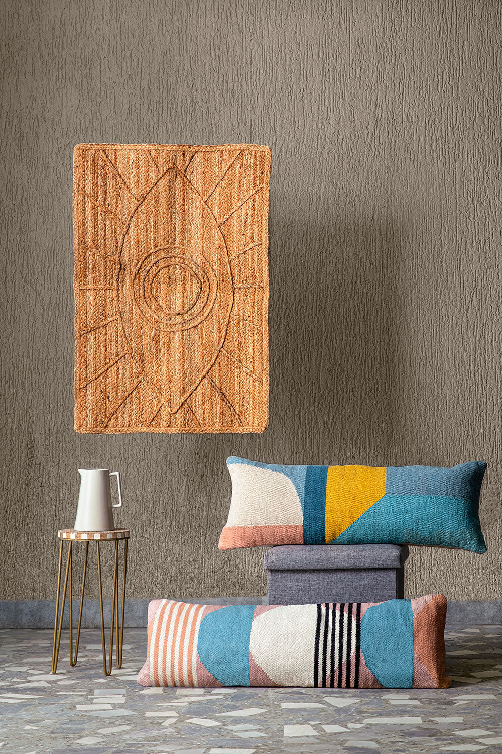 Handmade Circle Geo Lumbar Pillow | Multi Blue Cushion Casa Amarosa