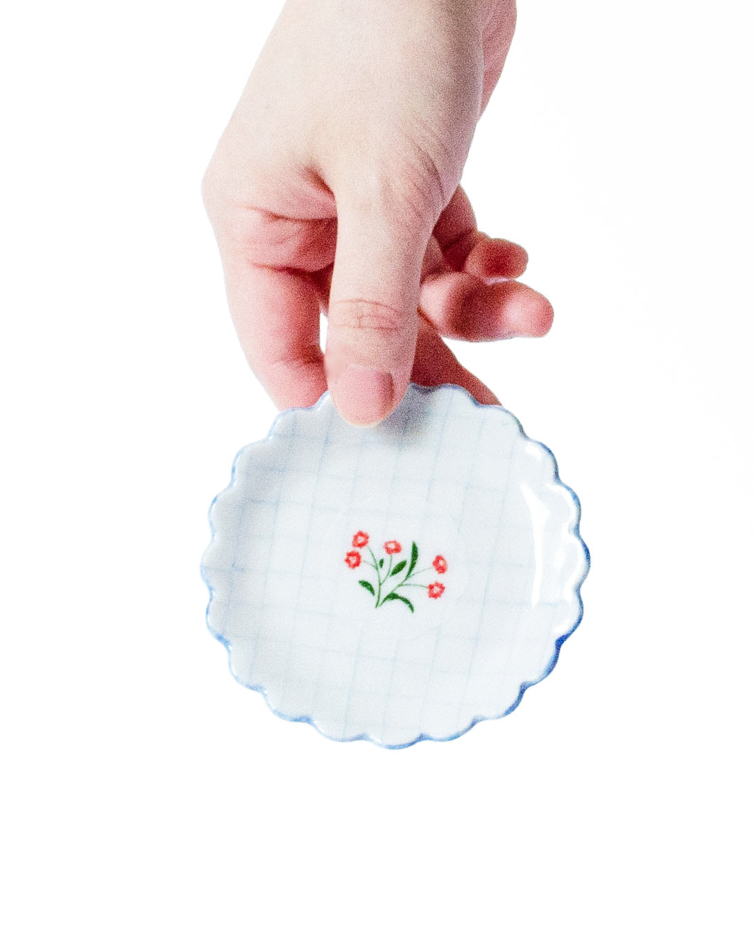 Nerikomi Small Plate | Grid & Red Flower Saori M Stoneware