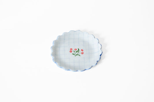 Nerikomi Small Plate | Grid & Red Flower Saori M Stoneware