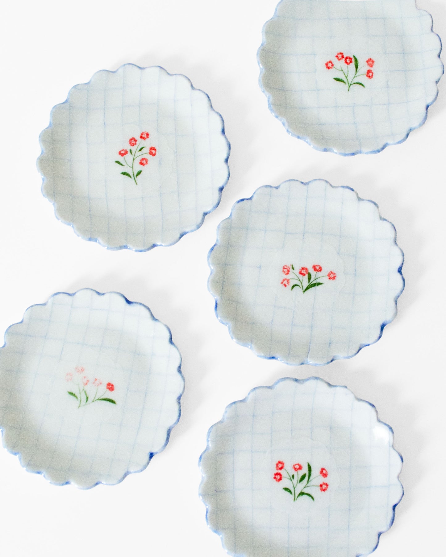 Nerikomi Small Plate | Grid & Red Flower Saori M Stoneware