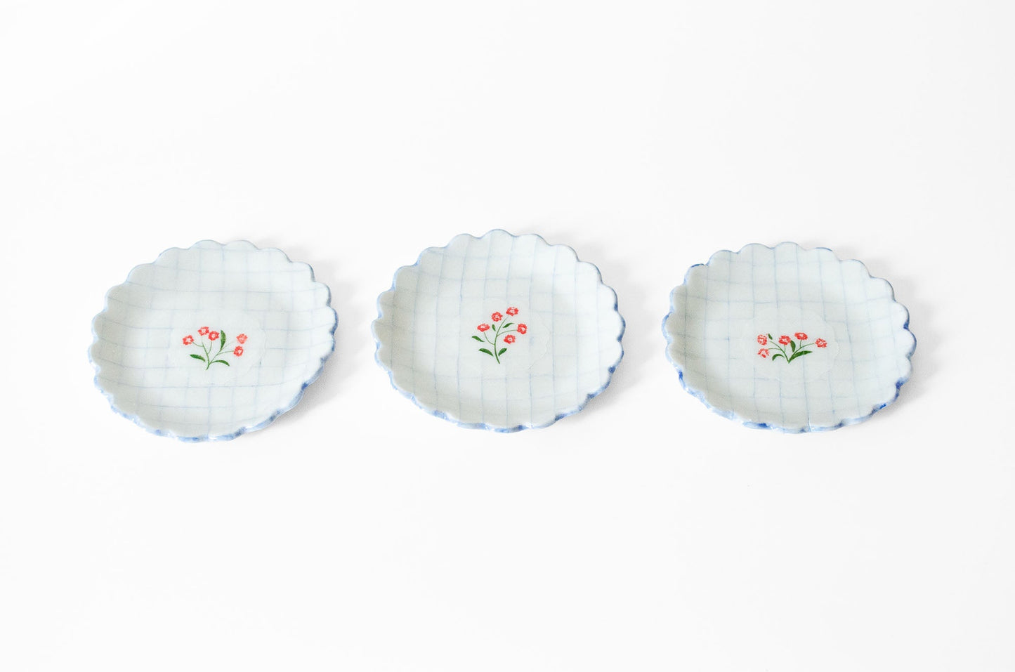 Nerikomi Small Plate | Grid & Red Flower Saori M Stoneware