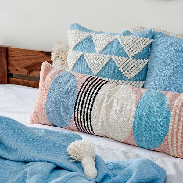 Handmade Circle Geo Lumbar Pillow | Multi Blue Cushion Casa Amarosa