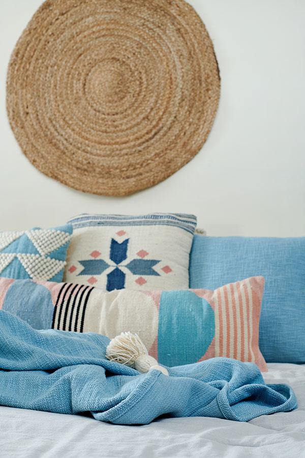 Handmade Circle Geo Lumbar Pillow | Multi Blue Cushion Casa Amarosa