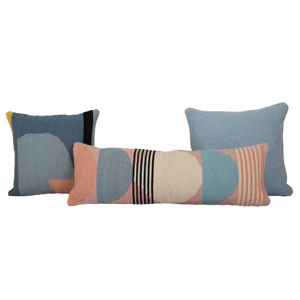 Handmade Circle Geo Lumbar Pillow | Multi Blue Cushion Casa Amarosa