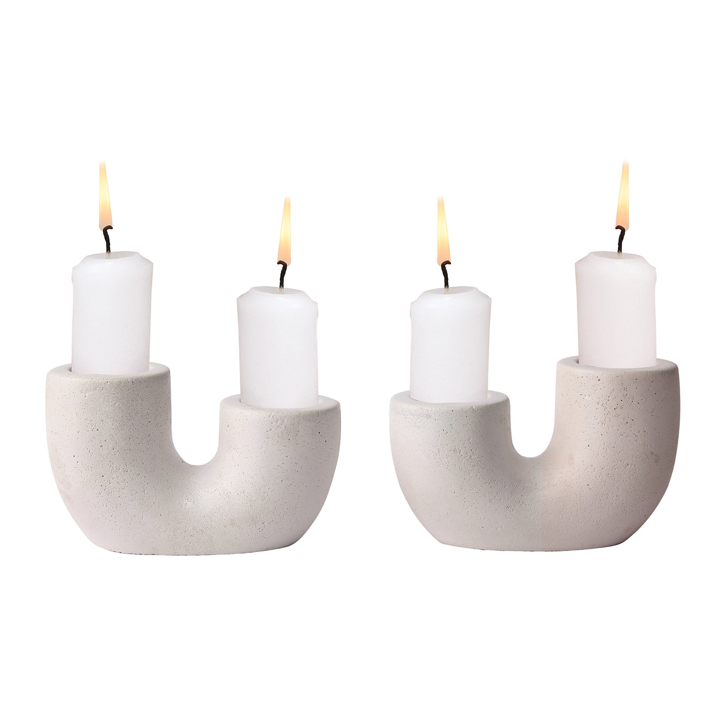 Nordic U-Shaped Concrete Candle Holder | Set of 2 | Ivory