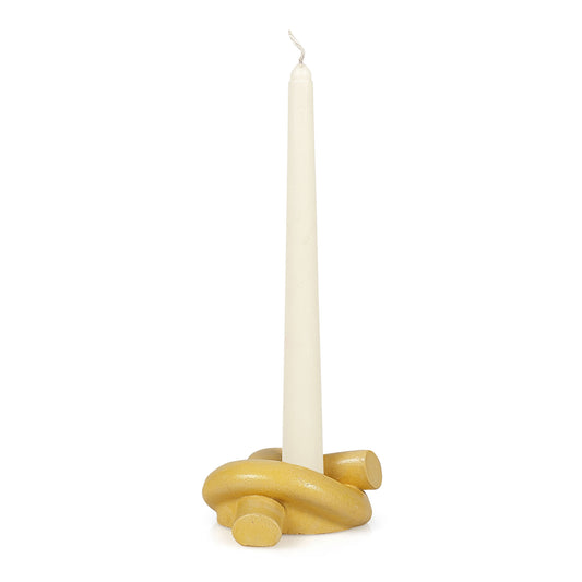 Nordic Knot Concrete Candle Holder | Set of 2 | Mustard Yellow