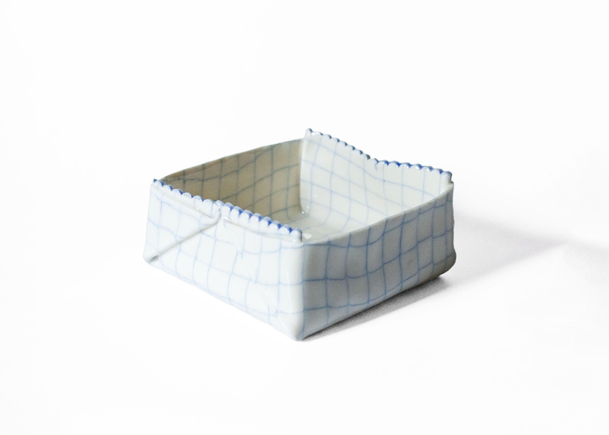 Nerikomi Check Pattern Origami Box Bowl Bowl Saori M Stoneware