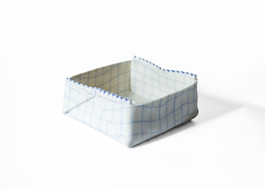 Nerikomi Check Pattern Origami Box Bowl Bowl Saori M Stoneware