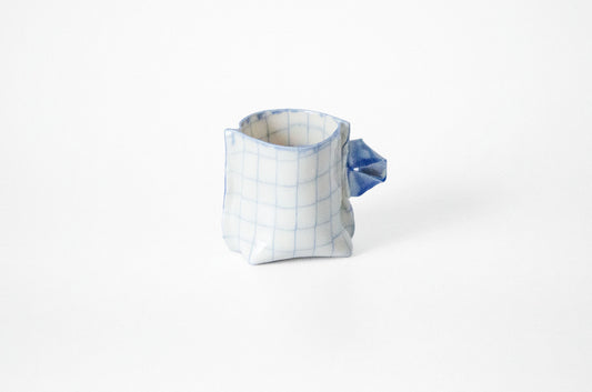 Nerikomi Check Origami Teacup | Handmade Porcelain Espresso & Tea Cup Espresso Cup Saori M Stoneware