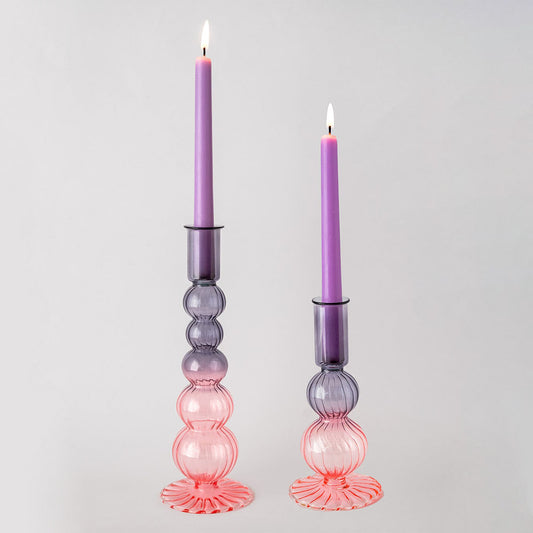 Retro wavy Candle Holders Set of 2 | Pink