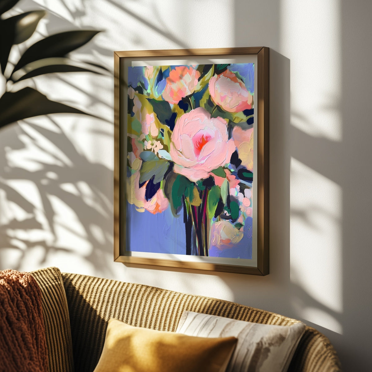 Just for Me art print framed in a warm, sun-lit living room — artisan home decor trends 2026