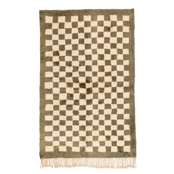 Checkered Garden handwoven Beni Mrirt rug styled as a graphic foundation for a modern room