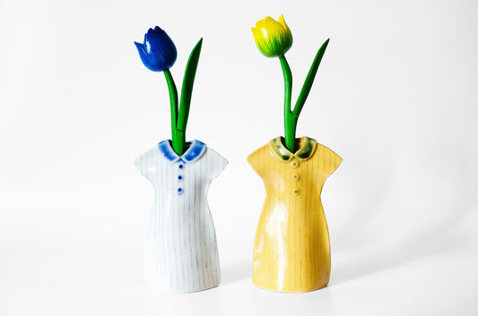 Nerikomi Porcelain Dress Shape Bud Vase Ceramic Vase Saori M Stoneware