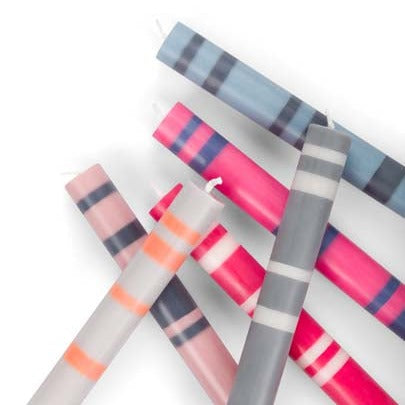 Striped Dinner Candles in Eau De Nil and Pearl