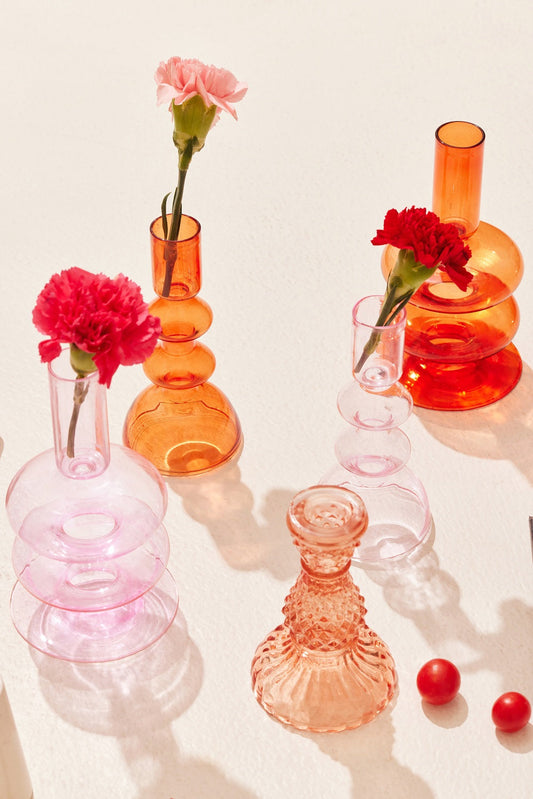 Retro Wavy Glass Candle Holder |Set of 4 | Pink Candle Holders Casa Amarosa