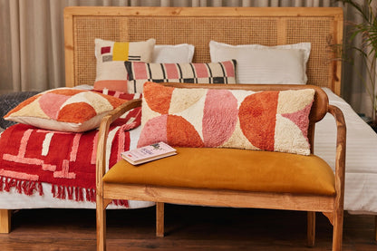 Rangoli Tufted Lumbar Pillow, Wine & Pink - 12x30 Inch Cushion Casa Amarosa