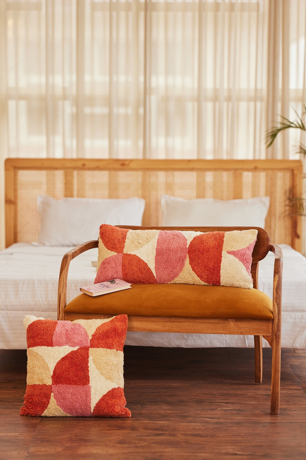 Rangoli Tufted Lumbar Pillow, Wine & Pink - 12x30 Inch Cushion Casa Amarosa