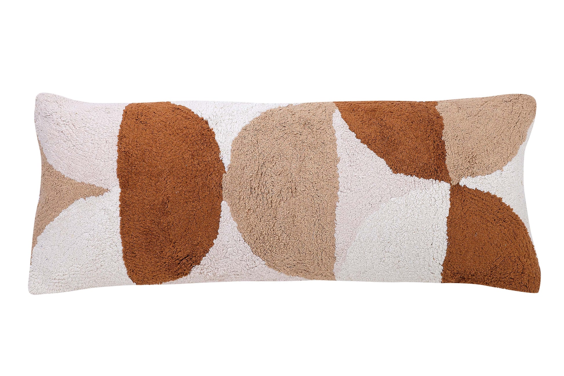 Rangoli Tufted Lumbar Pillow, Brown & Neutral- 12x30 Inch Cushion Casa Amarosa