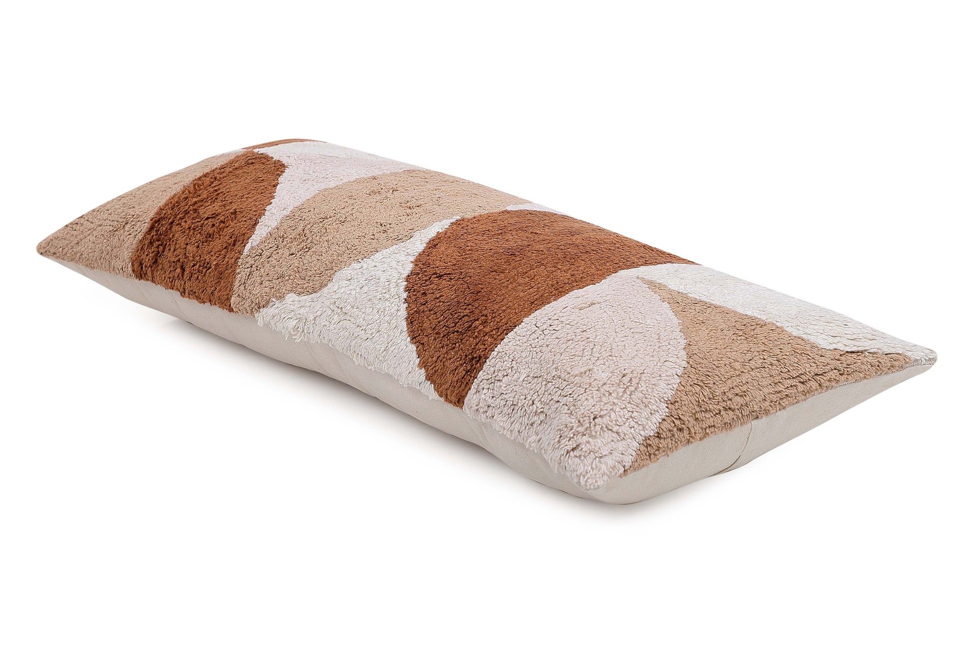 Rangoli Tufted Lumbar Pillow, Brown & Neutral- 12x30 Inch Cushion Casa Amarosa