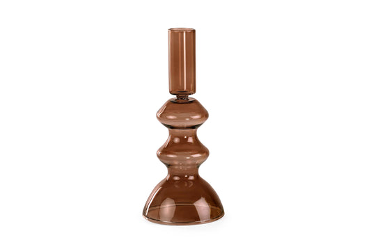 Retro Glass Candlestick Holder | Set of 2 | Brown Casa Amarosa