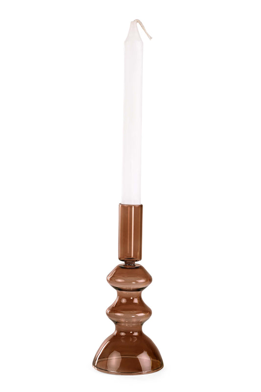 Retro Glass Candlestick Holder | Set of 2 | Brown Casa Amarosa