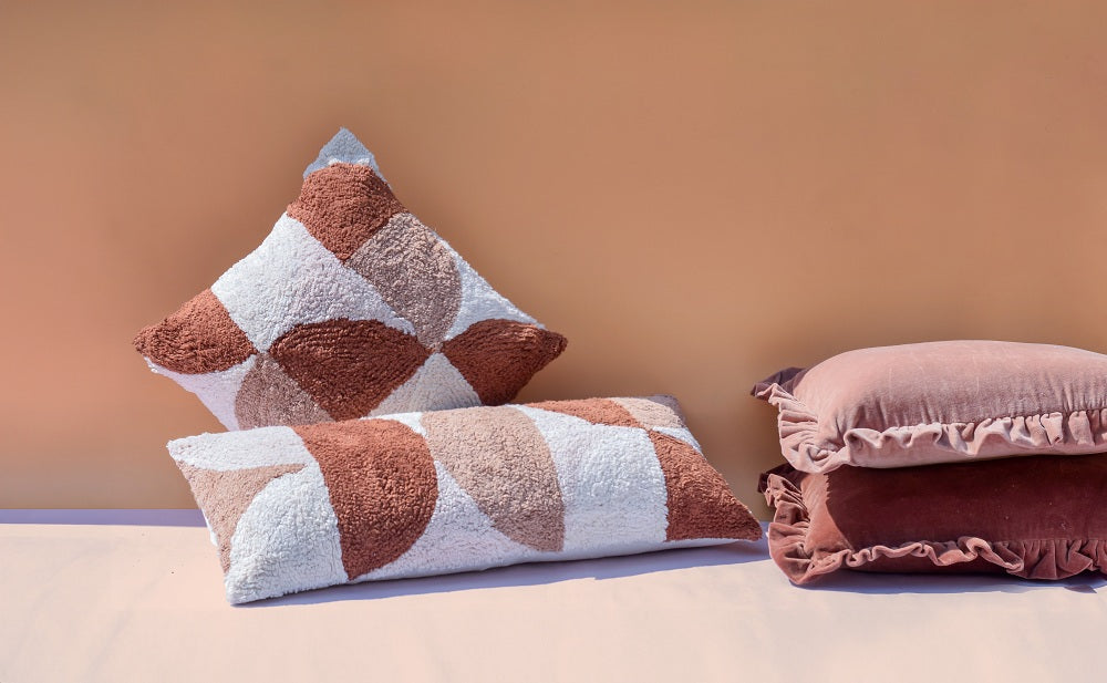 Rangoli Tufted Lumbar Pillow, Brown & Neutral- 12x30 Inch Cushion Casa Amarosa