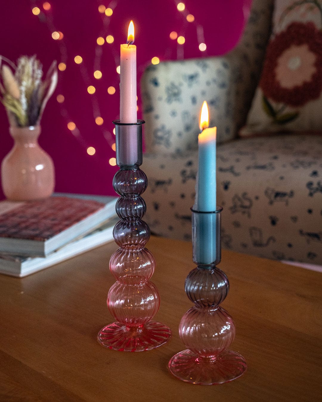 Retro wavy Candle Holders Set of 2 | Pink Candle Holders Casa Amarosa